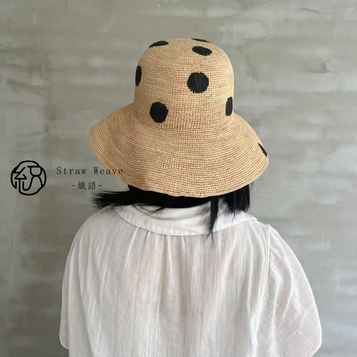 Handwoven Raffia Polka Dot Bucket Hat, Eco Friendly Crochet Straw Hat, Foldable Wide Brim Sun Hat, Beach Summer Vacation Hat for Women