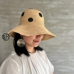 Handwoven Raffia Polka Dot Bucket Hat, Eco Friendly Crochet Straw Hat, Foldable Wide Brim Sun Hat, Beach Summer Vacation Hat for Women