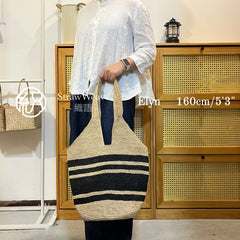 Large Handwoven Raffia Bucket Bag, Color Block Shoulder Bag, Minimalist Woven Handbag, Everyday Summer Fall Winter Purse for Women