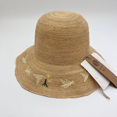 Handwoven Raffia Bird Straw Hat, Eco Friendly Bucket Hat, Minimalist Sun Hat, Beach Summer Vacation Hat for Women