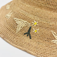 Handwoven Raffia Bird Straw Hat, Eco Friendly Bucket Hat, Minimalist Sun Hat, Beach Summer Vacation Hat for Women