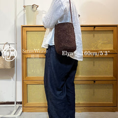 Handwoven Cocoa Brown Metallic Cotton Yarn Bucket Bag, Shoulder Bag, Colorful Minimalist Woven Purse, Handmade Fall Winter Bag for Women