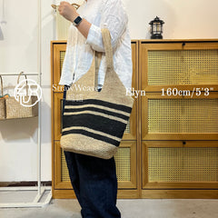 Large Handwoven Raffia Bucket Bag, Color Block Shoulder Bag, Minimalist Woven Handbag, Everyday Summer Fall Winter Purse for Women