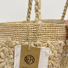 Handwoven Raffia Flower Tote Bag, French Vintage Straw Handbag, Boho Woven Shoulder Bag, Summer Beach Vacation Purse for Women, Gift for Her