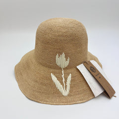 Handwoven Raffia Tulip Straw Hat, Eco Friendly Bucket Hat, Minimalist Floral Sun Hat, Beach Summer Vacation Hat for Women