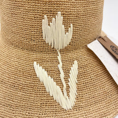 Handwoven Raffia Tulip Straw Hat, Eco Friendly Bucket Hat, Minimalist Floral Sun Hat, Beach Summer Vacation Hat for Women