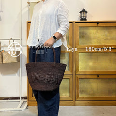 Handwoven Raffia Tote Bag, Natural Straw Beach Summer Vacation Shoulder Bag