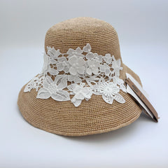 Handwoven Raffia Lace Straw Hat, Eco Friendly Crochet Sun Hat, Wide Brim Foldable Beach Hat, Embroidered Summer Vacation Hat for Women