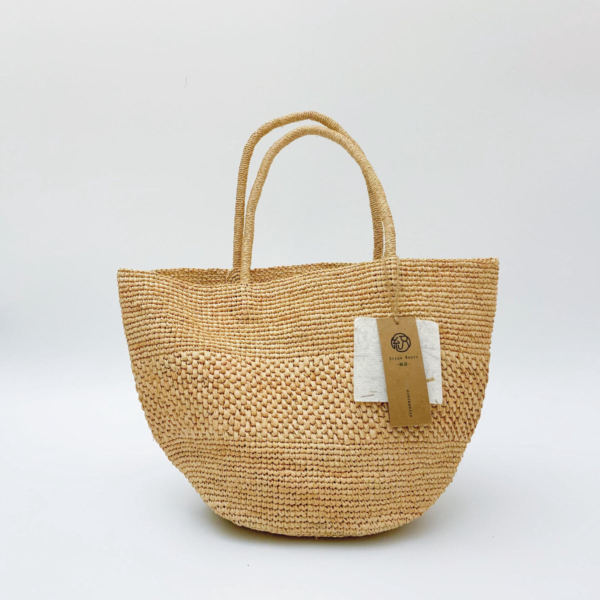 Handwoven Raffia Tote Bag, Natural Straw Beach Summer Vacation Shoulder Bag