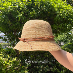 Handwoven Raffia Sun Bucket Hat, Eco Friendly Straw Hat, Elegant Wide Brim Sun Hat, Beach Summer Vacation Hat for Women