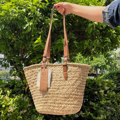 Minimalist Straw Shoulder Bag, Natural Woven Tote, Large Beach Bag, Boho Summer Vacation