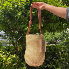 Handwoven Gourd Straw Bag, Eco Friendly Wheat Tote, Boho Summer Beach Vacation Handbag