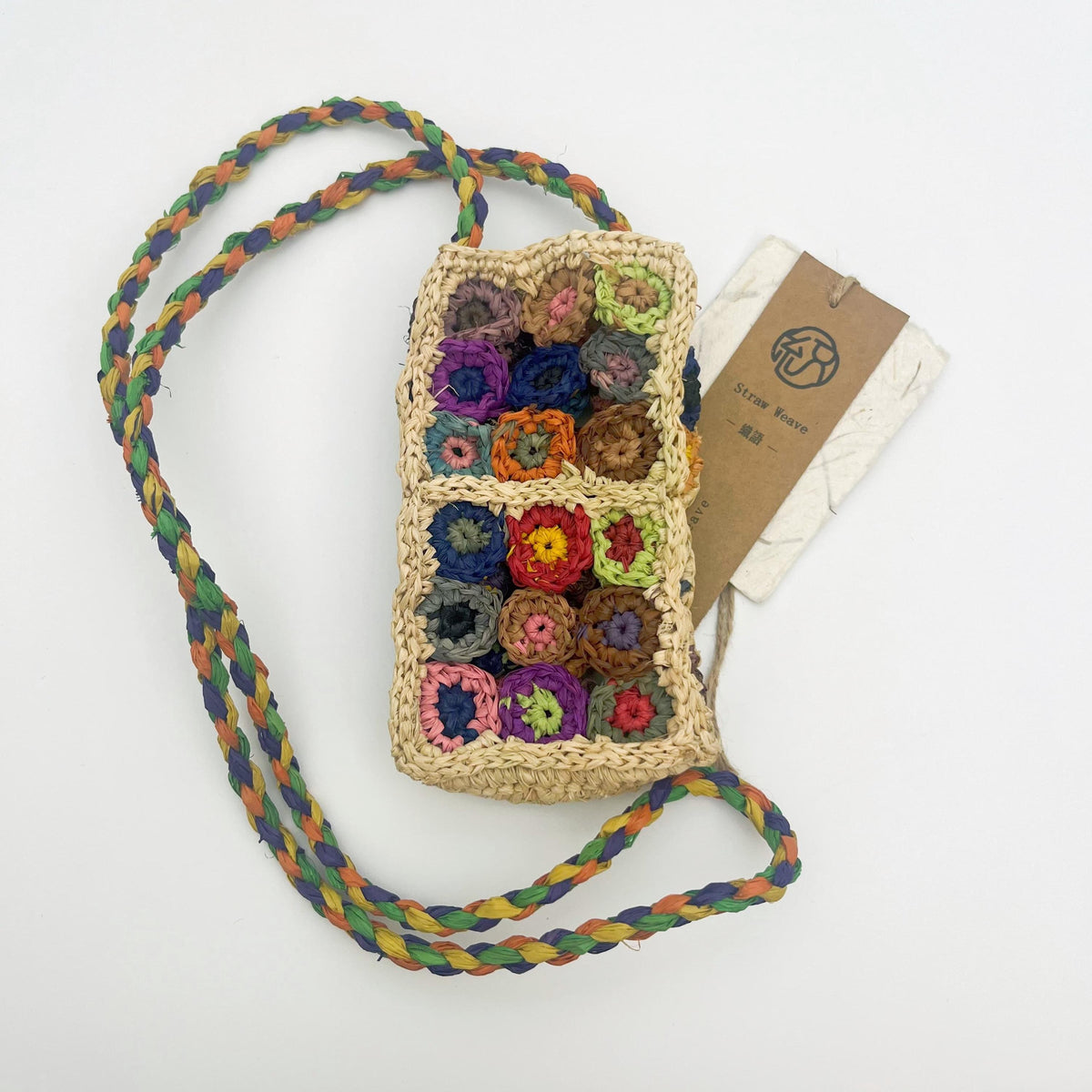 Raffia Floral Phone Crossbody Bag, Handwoven Straw Small Bag, Color Flower Shoulder Handbag, Summer Beach Mini Bag, Gift for Her