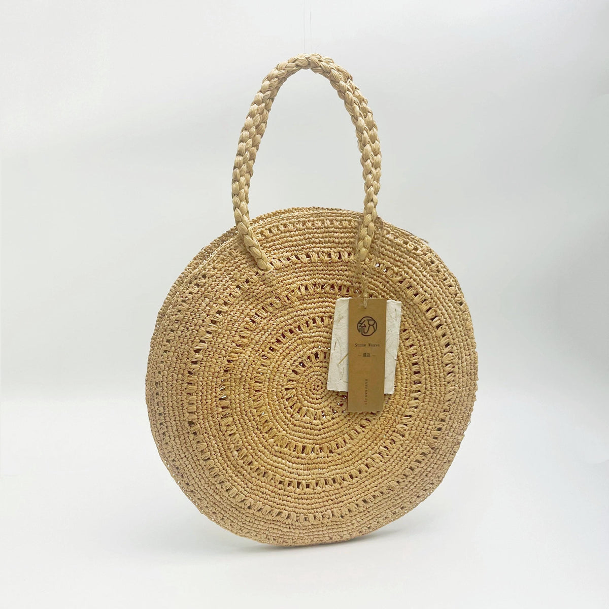 Raffia Round Shoulder Bag, Handwoven Straw Tote Handbag, Vintage Circle Summer Beach Bag for Women, Gift for Her
