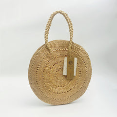 Raffia Round Shoulder Bag, Handwoven Straw Tote Handbag, Vintage Circle Summer Beach Bag for Women, Gift for Her