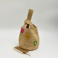 Raffia Floral Bucket Bag, Handwoven Straw Small Handbag, Color Flower Clutch Coin Purse, Summer Beach Mini Bag, Gift for Her