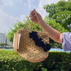 Raffia Floral Bucket Crossbody Bag, Handwoven Straw Flower Shoulder Bag, Woven Summer Beach Vacation Purse for Women, Gift for Her