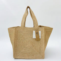 Handwoven Minimalist Raffia Tote Bag, Natural Straw Beach Shoulder Bag, Boho Summer Vacation Style