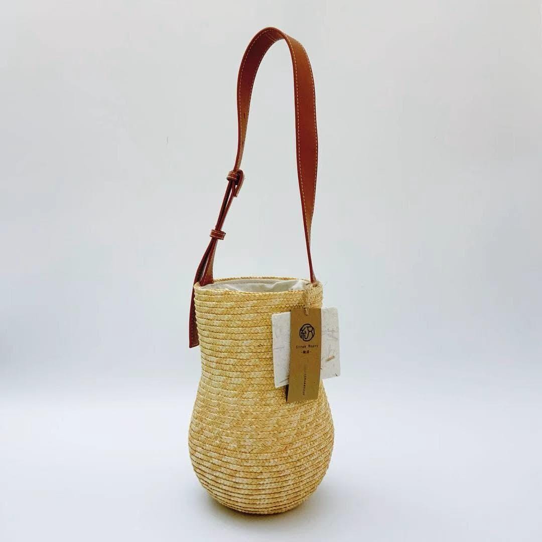Handwoven Gourd Straw Bag, Eco Friendly Wheat Tote, Boho Summer Beach Vacation Handbag