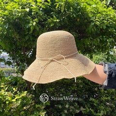 Handwoven Raffia Straw Hat, Wide Brim Sun, Foldable Boho Beach Vacation Hat
