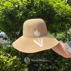 Handwoven Raffia Tulip Straw Hat, Eco Friendly Bucket Hat, Minimalist Floral Sun Hat, Beach Summer Vacation Hat for Women