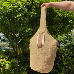 Handwoven Raffia Bucket Bag, Natural Straw Summer Beach Tote, Boho Lightweight Travel Bag