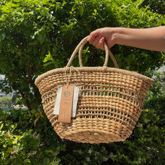Handwoven French Straw Basket Bag, Hollow Woven Handbag, Boho Summer Beach Tote