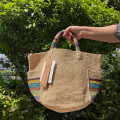 Handwoven Colorblock Striped Raffia Tote Bag a?? Large Designer-Style Summer Beach Shoulder Bag