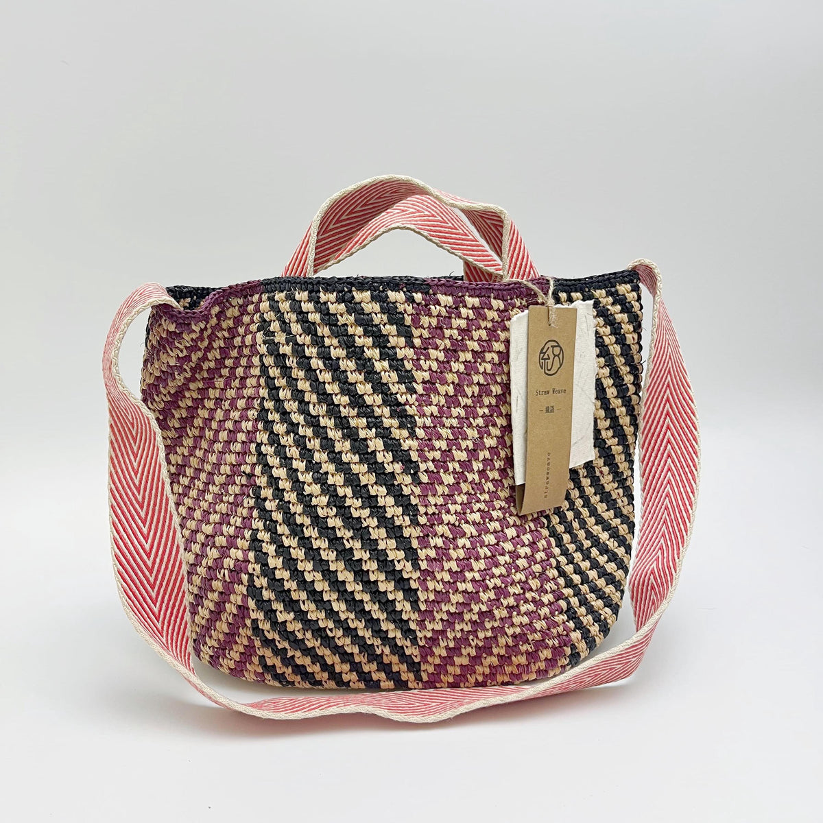 Raffia Stripe Tote Bag, Handwoven Crochet Shoulder Bag, Large Summer Vacation Underarm Bag, Color Block Beach Handbag, Gift for Her