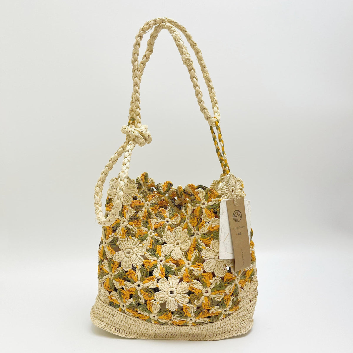 Raffia Floral Crossbody Bag, Handwoven Crochet Straw Shoulder Bag, Hollow Color Block Woven Handbag, Summer Beach Bag, Gift for Her