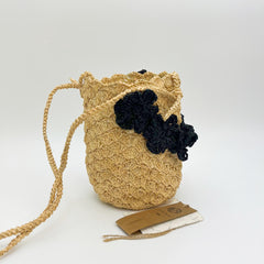 Raffia Floral Bucket Crossbody Bag, Handwoven Straw Flower Shoulder Bag, Woven Summer Beach Vacation Purse for Women, Gift for Her