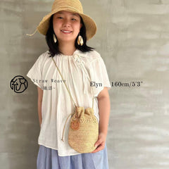 Raffia Bucket Crossbody Bag, Handwoven Straw Drawstring Small Beach Bag, Woven Shoulder Purse Summer Vacation Bag, Gift for Her