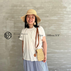 Raffia Phone Crossbody Bag, Handwoven Straw Small Shoulder Bag, Leather Strap Phone Handbag, Minimalist Summer Bag, Gift for Her
