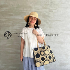 Raffia Polka Dot Woven Bag, Handwoven Straw Shoulder Handbag, Color Block Boho Tote Bag, Ethnic Style Summer Bag, Gift for Her
