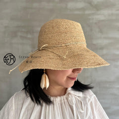 Handwoven Raffia Straw Hat, Wide Brim Sun, Foldable Boho Beach Vacation Hat