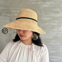 Raffia Bucket Hat with Bow Ribbon, Eco Friendly Handwoven Straw Hat, French Style Sun Hat, Beach Summer Vacation Hat for Women