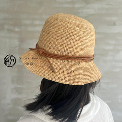 Handwoven Raffia Sun Bucket Hat, Eco Friendly Straw Hat, Elegant Wide Brim Sun Hat, Beach Summer Vacation Hat for Women