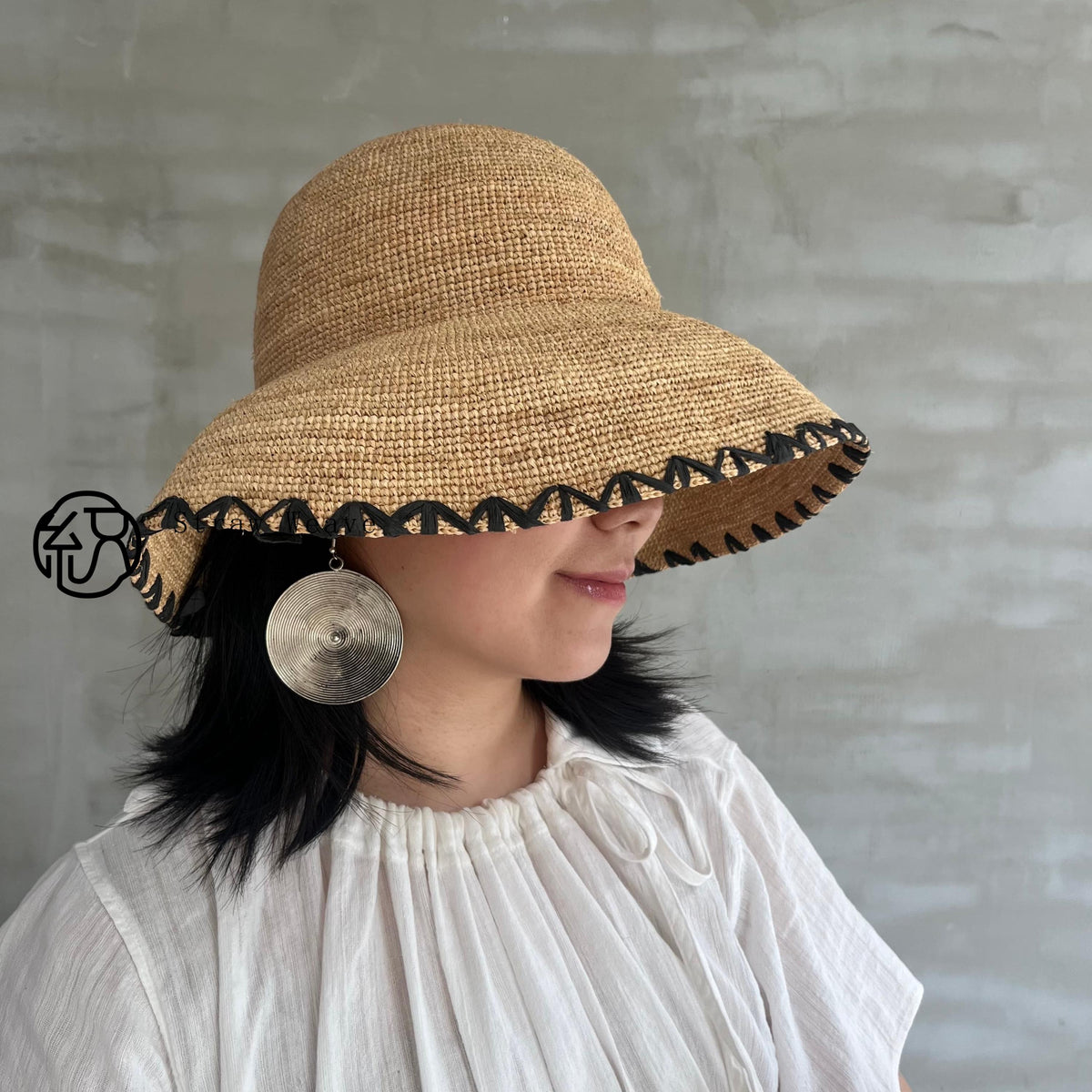 Handwoven Raffia Straw Hat, Color Block Wide Brim Sun Hat, Boho Vacation Style