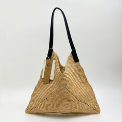 French Raffia Triangle Shoulder Bag, Handwoven Hollow Straw Tote Bag, Large Beach Vacation Woven Handbag for Women, Gift for Her