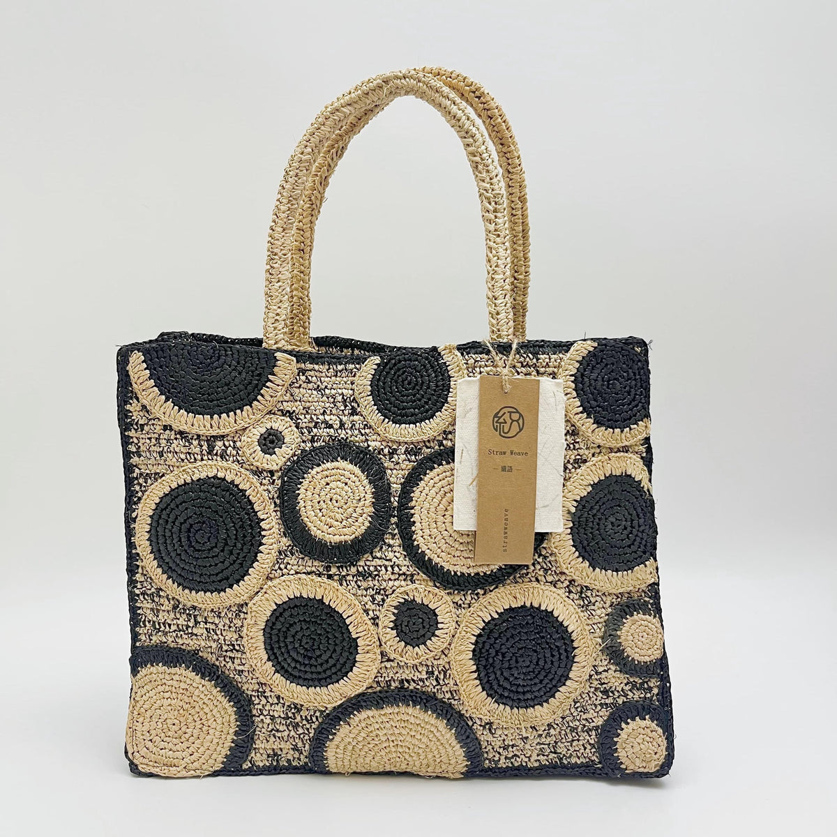 Raffia Polka Dot Woven Bag, Handwoven Straw Shoulder Handbag, Color Block Boho Tote Bag, Ethnic Style Summer Bag, Gift for Her