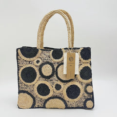 Raffia Polka Dot Woven Bag, Handwoven Straw Shoulder Handbag, Color Block Boho Tote Bag, Ethnic Style Summer Bag, Gift for Her