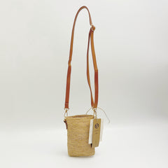 Raffia Phone Crossbody Bag, Handwoven Straw Small Shoulder Bag, Leather Strap Phone Handbag, Minimalist Summer Bag, Gift for Her