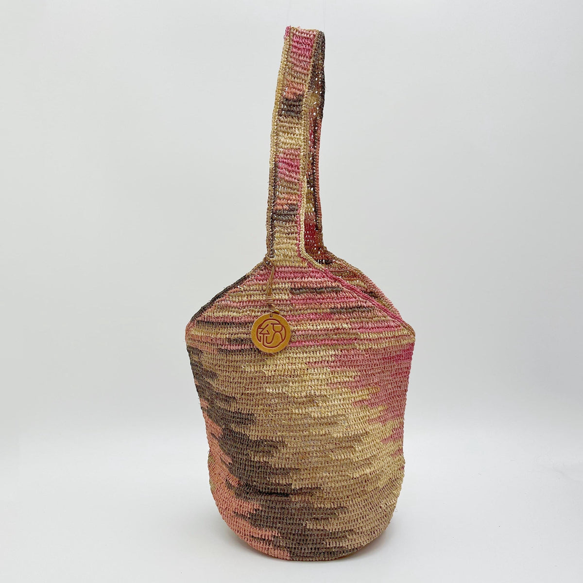 Pink Rainbow Raffia Bucket Bag, Handwoven Straw Shoulder Bag, Colorful Woven Vacation Purse, Summer Beach Crossbody Handbag, Gift for Her