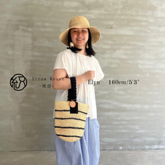 Raffia Stripe Bucket Bag, Handwoven Straw Tote Handbag, Woven Beach Vacation Shoulder Bag, Summer Resort Purse for Women, Gift for Her