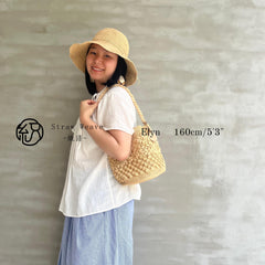 Handwoven Raffia Flower Crochet Bucket Bag, Boho Summer Beach Purse
