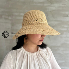Raffia Hollow Bucket Hat, Eco Friendly Handwoven Straw Hat, Wide Brim Sun Hat, Beach Summer Vacation Hat for Women