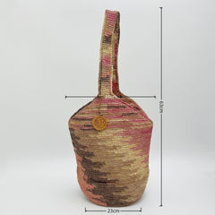 Pink Rainbow Raffia Bucket Bag, Handwoven Straw Shoulder Bag, Colorful Woven Vacation Purse, Summer Beach Crossbody Handbag, Gift for Her