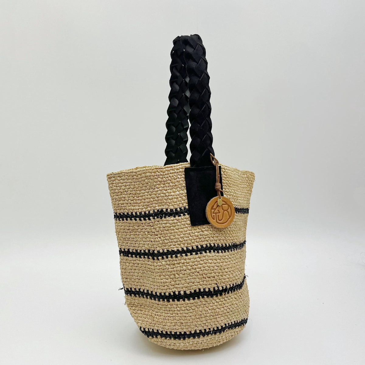 Raffia Stripe Bucket Bag, Handwoven Straw Tote Handbag, Woven Beach Vacation Shoulder Bag, Summer Resort Purse for Women, Gift for Her