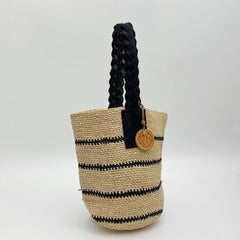 Raffia Stripe Bucket Bag, Handwoven Straw Tote Handbag, Woven Beach Vacation Shoulder Bag, Summer Resort Purse for Women, Gift for Her